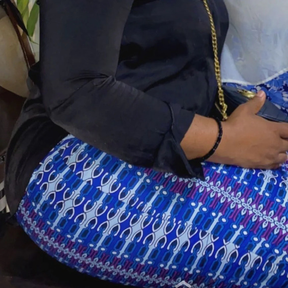 African Ankara print midi pencil  skirt Sz L - Picture 3 of 3